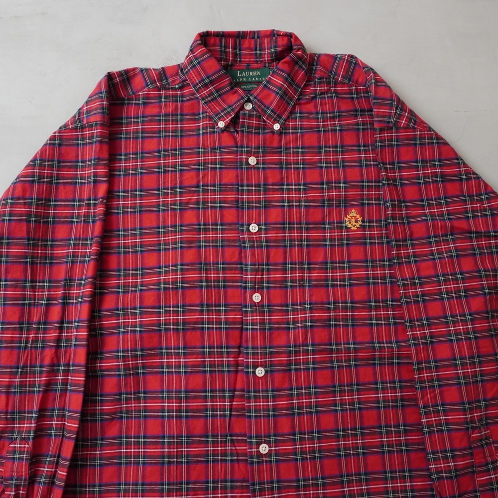 Vintage Lauren Ralph Lauren Plaid Shirt Medium Mens Red Crest Logo Button Down - Picture 4 of 7
